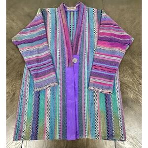 Vtg Kim Yost-Merck Handwoven Multicolor Weave Jacket Cardigan See Measurements